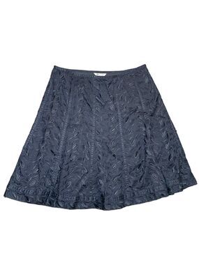 Vintage Navy Blue A Line Midi Skirt Eyelets Floral Embroider Sz 18 waist 38"